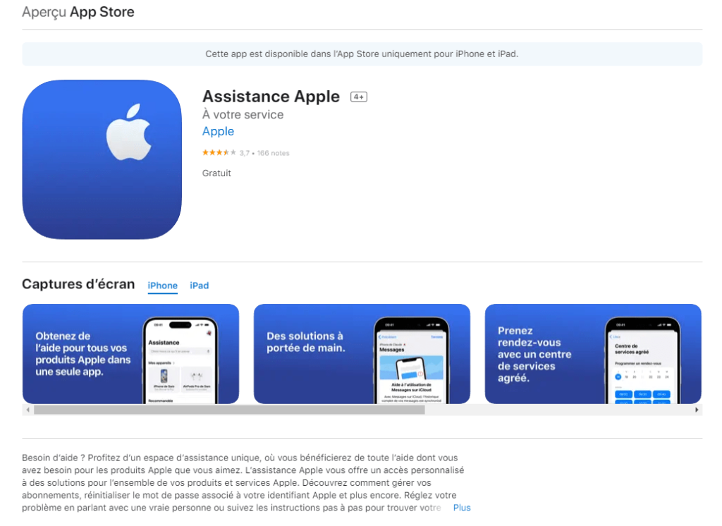 assistance Apple service client